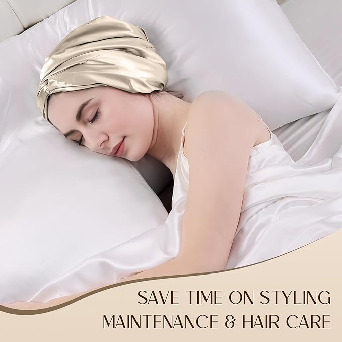 ZIMASILK 22 Momme Adjustable 100% Mulberry Silk Bonnet for Sleeping Women, Silk Hair Wrap for Hair Protection, That Reduces Falling off (1Pc, Beige)