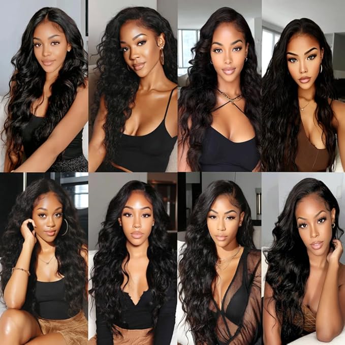 #1B Body Wave Bundles Color 1B Body Wave Human Hair Bundles Double Weft Weave Extensions Brazilian Human Hair Soft and Silky for Black Women 26 26 26 Inch