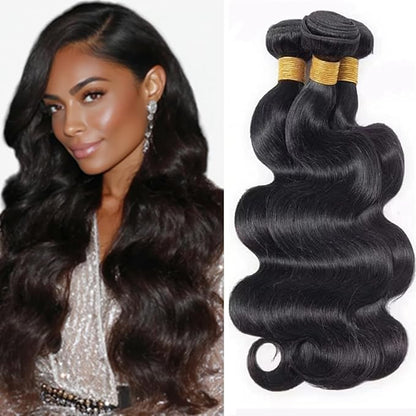 Body Wave Bundles Natural Black 10 12 14 Inch Brazilian Body Wave Bundles Human Hair Soft and Silky for Women