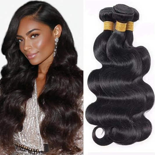 Body Wave Bundles Natural Black 10 12 14 Inch Brazilian Body Wave Bundles Human Hair Soft and Silky for Women