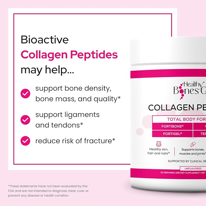 FORTIBONE Premium Bone Health Collagen Peptides w/FORTIGEL, VERISOL & TENDOFORTE, Clinically-Supported for Bones Joints Skin Hair Nails, Hydrolyzed Collagen Complete, Anti-Aging Formula (30 Servings)