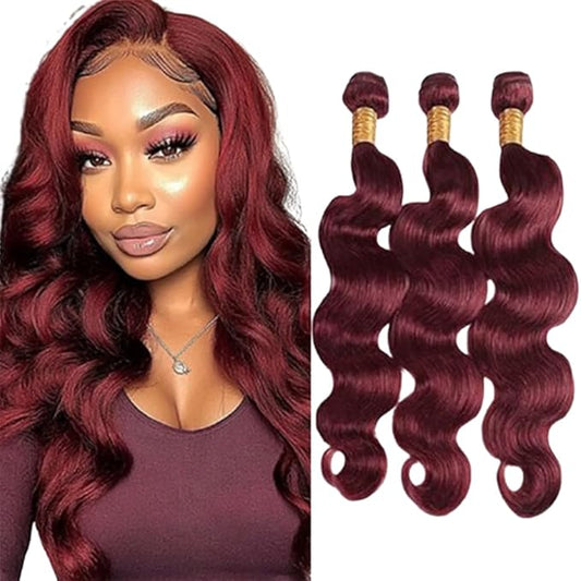 Color 99j Body Wave Bundles Wine Red Human Hair Burgundy Bundles Brazilian Weave Wet and Wavy Soft Silky for Woman 8 10 12 Inch