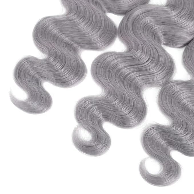Grey Bundles Human Hair Light Grey Body Wave Bundle Silver Human Hair 3 Bundles 24 26 28 Inch Niegmeag Peruvian Virgin Remy Pure Grey Bundle 300g