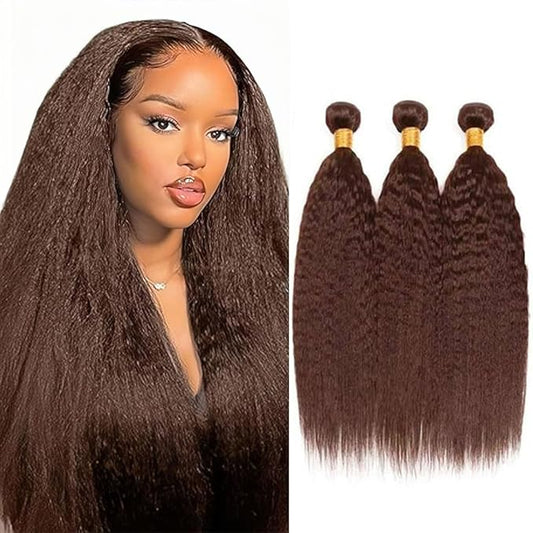 28 30 32 Inch Color 4 Yaki Straight Bundles Brown Human Hair Bundles Niegmeag Peruvian Virgin Remy Hair Extensions Double Weft Dark Brown Kinky Straight Bundle