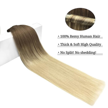 DOORES Hair Extensions Clip in Human Hair - Ash Brown to Platinum Blonde, 24 Inch, 9pcs 150g, Thick Straight Natural Real Hair