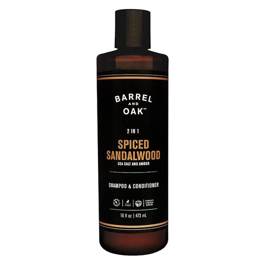 Barrel and Oak - Shampoo & Conditioner Set, Moisturizing Shampoo/Conditioner Set for Men, Fragrant Amber Scent, Made with Hydrating Argan Oil, Certified Organic (Spiced Sandalwood, 16oz)