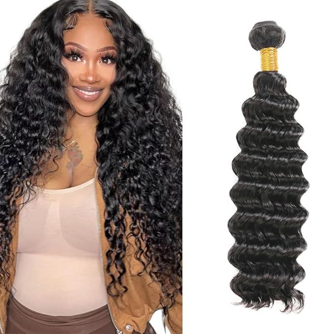 Deep Wave Single Bundle 12 Inch Natural Black Deep Wave Bundles Color 1B Human Hair Bundles Deep Wave Human Hair Bundles