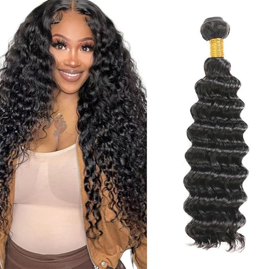 Deep Wave Single Bundle 12 Inch Natural Black Deep Wave Bundles Color 1B Human Hair Bundles Deep Wave Human Hair Bundles