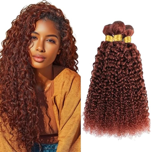 Color 33 Human Hair Curly Bundles Copper Curly Bundles 8a Grade Weave Extensions Brazilian Soft and Silky for Black Women 26 28 30 Inch