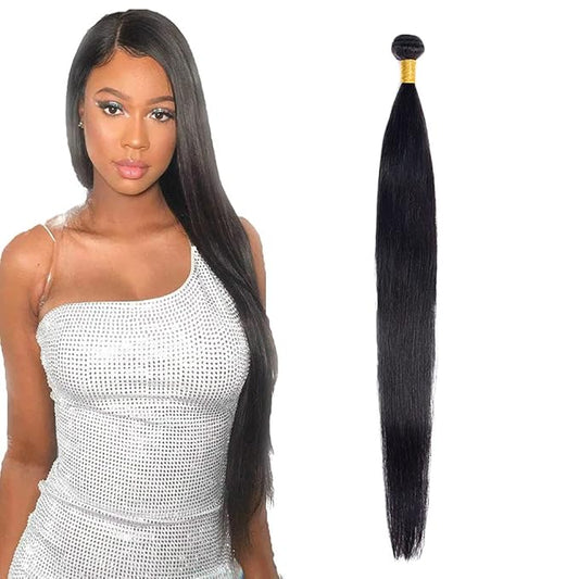 #1B Human Hair Bundles Straight Bundles 30 Inch Unprocessed Brazilian Virgin Hair Weave 1 Bundle 50 Grams Per Bundle Natural Color Bundle Human Hair Extensions
