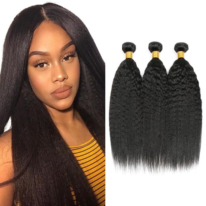 #1B Human Hair Bundles Yaki Straight Bundles 24 26 28 Inch Unprocessed Brazilian Virgin Hair Weave 3 Bundle Natural Color 50 Grams Per Bundle Kinky Straight Human Hair Extensions