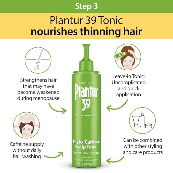 Plantur 39 Phyto-Caffeine Women's 3-Step System for Colored, Stressed Hair - Shampoo (8.45 fl), Conditioner (5.07 fl), Tonic (6.76 fl)