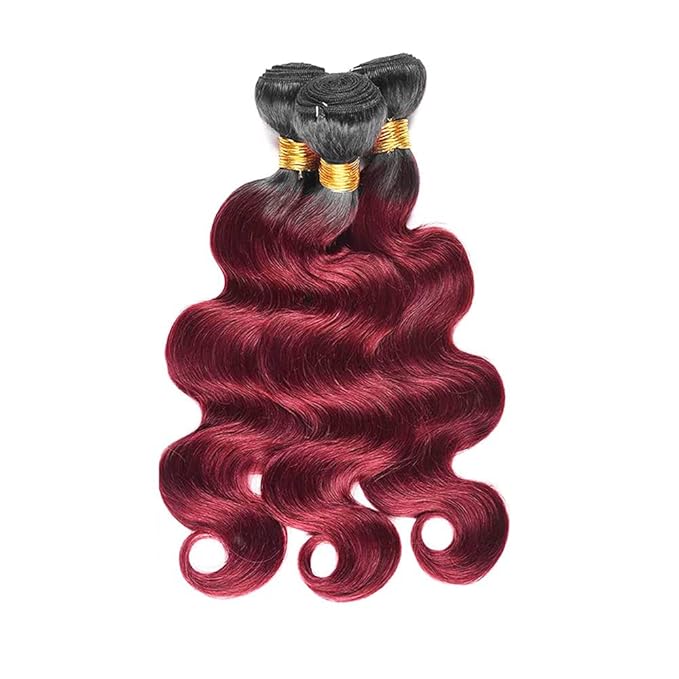1B99j Ombre Body Wave Bundles Two Tone Black and Burgundy Body Wave Bundles Brazilian Human Hair Weave Soft and Silky for Women 24 26 28 Inch