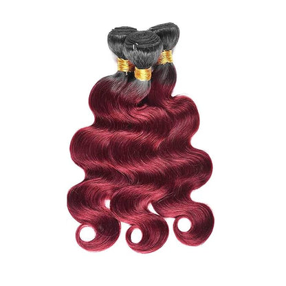 1B99j Ombre Body Wave Bundles Two Tone Black and Burgundy Body Wave Bundles Brazilian Human Hair Weave Soft and Silky for Women 24 26 28 Inch