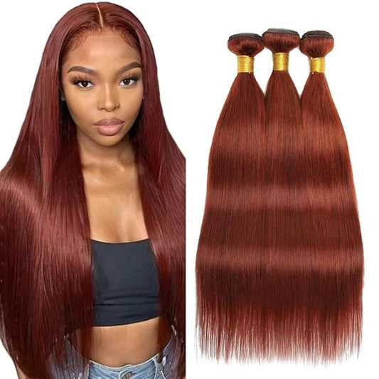 Copper Red Human Hair Bundles Auburn Straight Bundles 16 18 20 Inch Huxowax Virgin Soft And Silky Remy Hair Extensions Color 33 Straight Bundle 300g