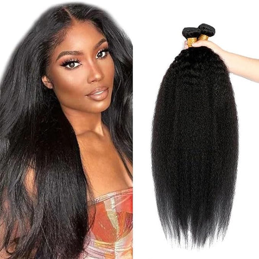 Kinky Straight Bundles Human Hair Yaki Straight Bundles Brazilian 8A Virgin Hair 3 Bundles 26 28 30 Inch Yaki Straight Human Hair Bundles Natural Black Yaki Bundles 300g