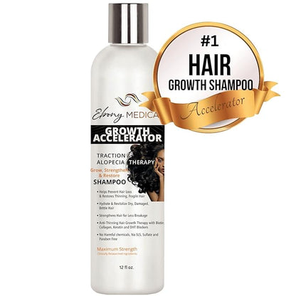 Ebony Medical Alopecia Areata Treatment Shampoo – Hair Loss & Thinning Hair Support – Stimulates Hair Growth & Scalp Health – Receding Hairline & Bald Spot Solution – 12 fl oz – Natural & Vegan