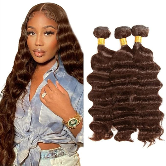 #4 Brown Bundles Human Hair Deep Wave Bundles 28 28 28 Inch Human Hair Weave 3 Bundle Unprocessed Brazilian Virgin Hair Chocolate Brown Deep Curly Human Hair Extensions 50 Grams/Bundle