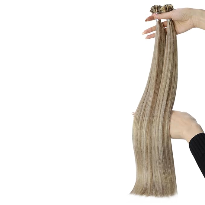YoungSee U Tip Hair Extensions Human Hair Light Brown Pre Bonded U Tip Real Hair Extensions Light Brown Highlights Blonde Utip Natural Human Hair Highlight 24In Hot Fusion Hair Extensions 50s/50g