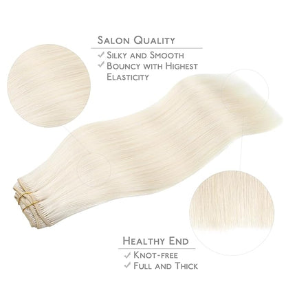 WENNALIFE Clip in Hair Extensions, 20 Inch 120g 7pcs Real Human Hair, White Blonde Remy Hair Extensions Clip Ins Double Weft