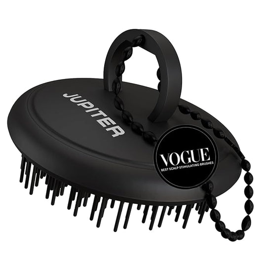 Jupiter Scalp Exfoliator - Scalp Massager Tool for Wet & Dry Hair - Ergonomic Detangler Brush - Dandruff Comb & Scrub to Remove Dandruff & Buildup and Support Circulation - Black