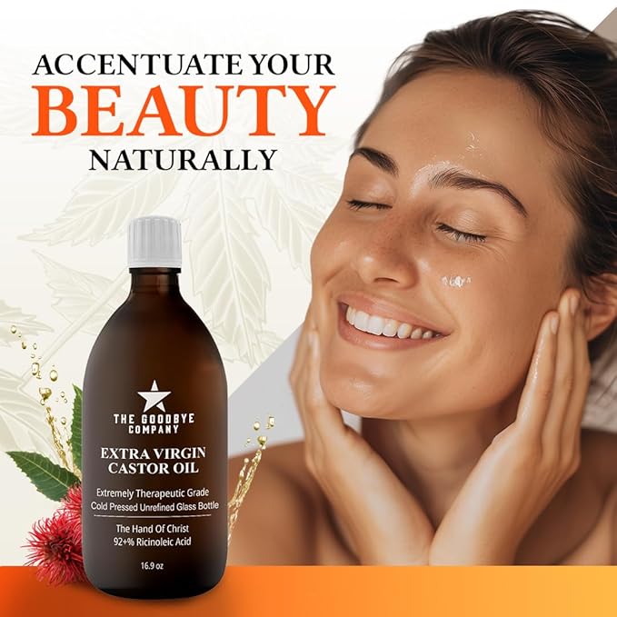 The Goodbye Company Organic Castor Oil – 100% Pure Extra Virgin, Cold-Pressed & Unrefined – Hexane-Free – Nourishing Oil for Healthy Skin, Hair Growth & Eyelashes (250mL)