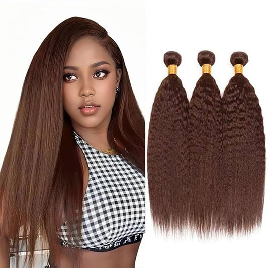 Dark Brown Bundles Human Hair Color 4 Yaki Straight Bundle Niegmeag Peruvian Virgin Soft and Sikly Remy Hair 3 Bundles 26 28 30 Inch Chocolate Brown Color