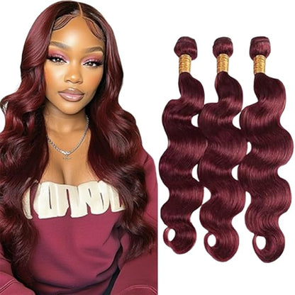 Burgundy Body Wave Bundles Color 99j Body Wave Bundles Hair Wine Red Brazilian Wet and Wavy Soft Silky for Woman 10 12 14 Inch