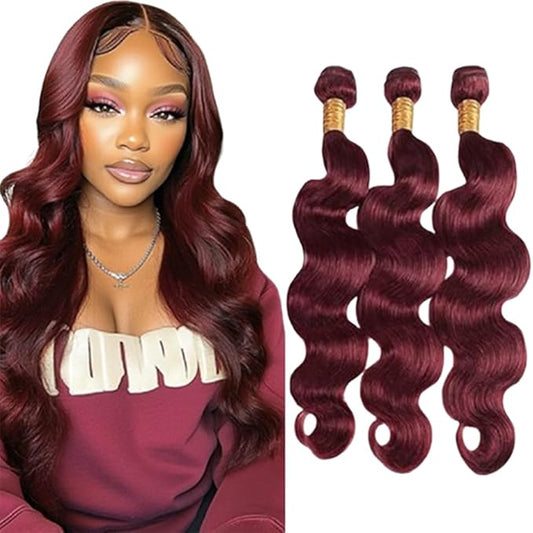 Burgundy Body Wave Bundles Color 99j Body Wave Bundles Hair Wine Red Brazilian Wet and Wavy Soft Silky for Woman 10 12 14 Inch