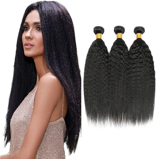 #1B Human Hair Bundles Yaki Straight Bundles 16 16 16 Inch Unprocessed Brazilian Virgin Hair Weave 3 Bundles 50 Grams Per Bundle Natural Color Bundle Human Hair Extensions