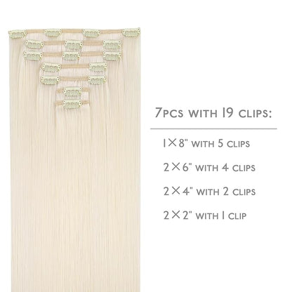 WENNALIFE Clip in Hair Extensions, 20 Inch 120g 7pcs Real Human Hair, White Blonde Remy Hair Extensions Clip Ins Double Weft