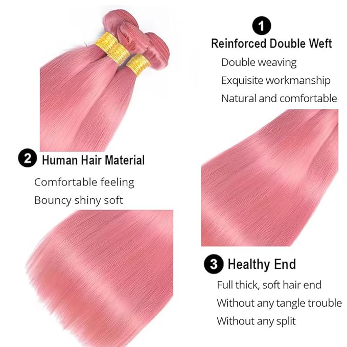 Pink Straight Bundles Light Pink Straight Bundle Mixed Length 3 Bundles 26 28 30 Inch Niegmeag Virgin Soft and Skily Remy Hair Extensions For Woman