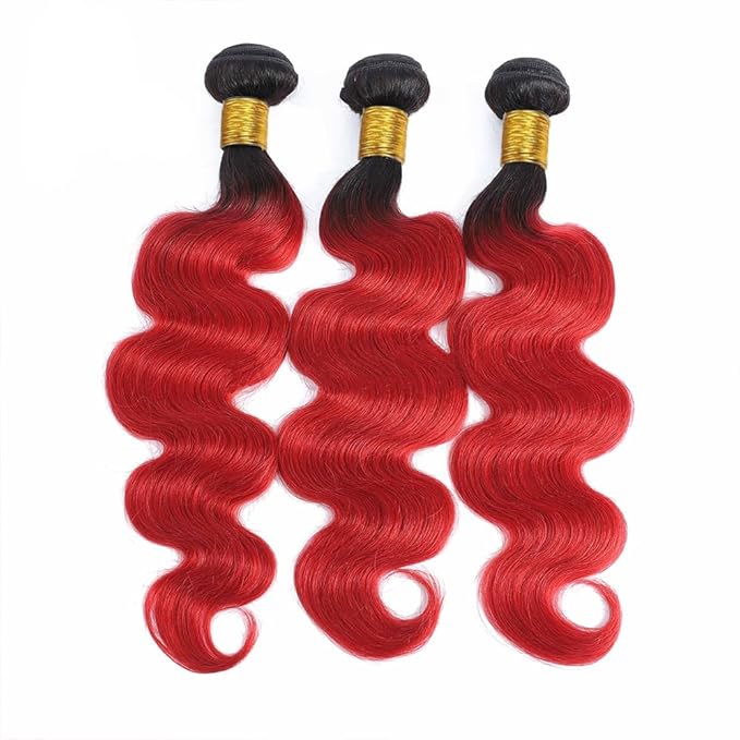 1B/Red Bundles Human Hair Ombre Red Body Wave Bundles 12 14 16 inch Two Tone Brazilian Virgin Remy Hair Extensions Soft and Silky For Women