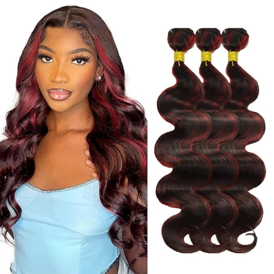 Highlight Human Hair Bundles Burgundy Body Wave Bundles 22 24 26 Inch Niegmeag Brazilian Virgin Soft and Skily Remy Hair Extensions 300g