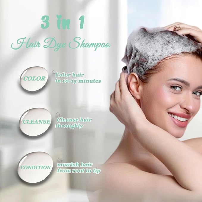 Black Hair Dye Shampoo, Hair Color Shampoo for Women Men, Covers Grays in Minutes, Champu Para Canas, Easy to Use, 16.90 Fl Oz