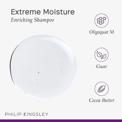 PHILIP KINGSLEY Moisture Extreme Enriching Shampoo for Curly Dry Damaged Hair Curls Anti-Frizz Hydrating Intense Hydration Gentle Cleansing Shampoo Detangles Conditions Tames, 2.5 oz