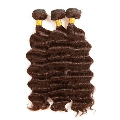 #4 Brown Bundles Human Hair Deep Wave Bundles 14 14 14 Inch Human Hair Weave 3 Bundle Unprocessed Brazilian Virgin Hair Chocolate Brown Deep Curly Human Hair Extensions 50 Grams/Bundle
