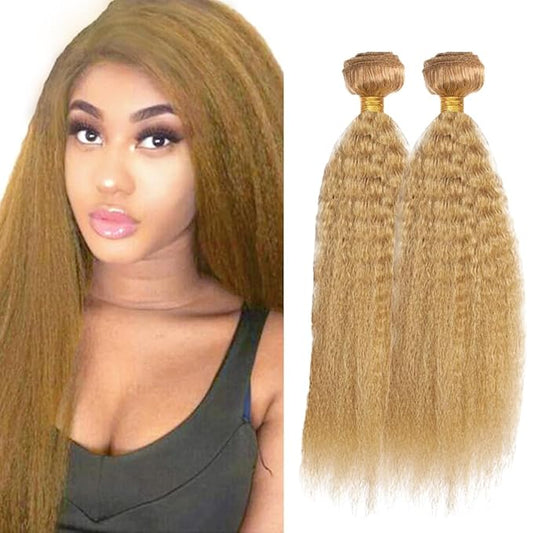 #27 Blonde Bundles Human Hair Yaki Straight Bundles 26 28 Inch Unprocessed Brazilian Virgin Hair Weave 2 Bundle Honey Blonde Human Hair Extensions