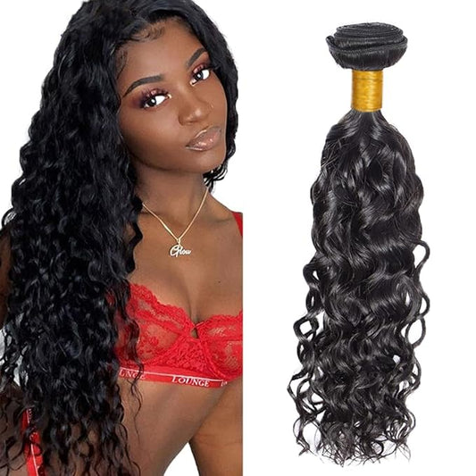 #1B Human Hair Bundles Water Wave Bundles 12 Inch Unprocessed Brazilian Virgin Hair Weave 1 Bundle 50 Grams Per Bundle Natural Color Bundle Human Hair Extensions
