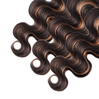 Highlight Bundles Human Hair Brown Body Wave Bundles 12 14 16 Inch Brazilian Unprocessed Virgin Remy Hair Extensions Niegmeag Hair 2 Tone Black and Light Brown Bundle