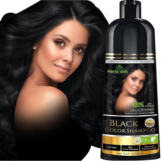Herbishh Hair Color Shampoo for Gray Hair – Natural Hair Dye Shampoo – Colors Hair in Minutes – Lasts Up To 3-4 Weeks – 500ML – 3-In-1 Hair Color – Colors, Cleanses, and Conditions (Black)