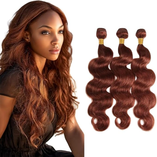 Color 33 Body Wave Bundles Human Hair Red Brown Body Wave Bundles 8a Grade Brazilian Human Hair Soft and Silky for Women 10 12 14 Inch