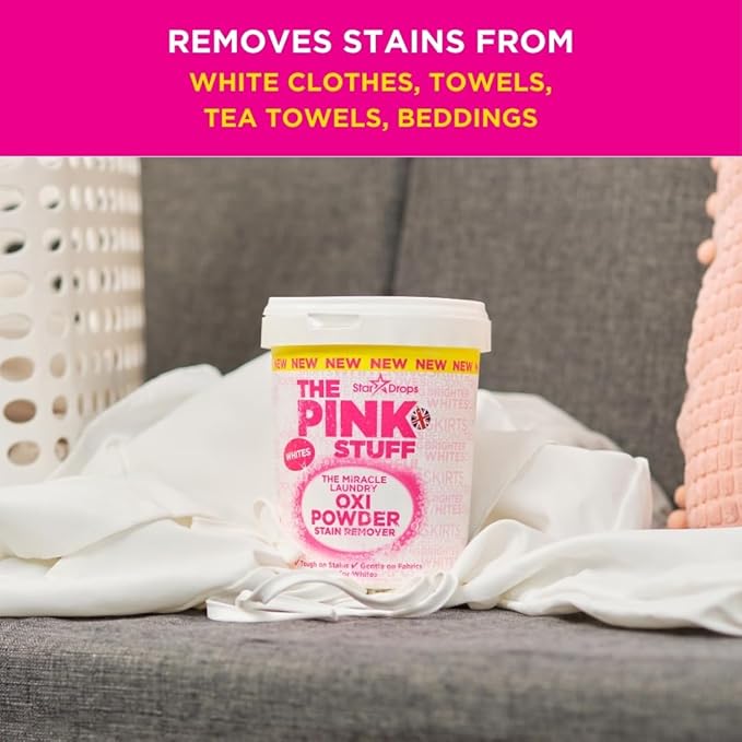 Stardrops The Pink Stuff Miracle Laundry Stain Remover Kit – Oxi Powder for Whites & Colors, Stain Remover Spray – Tough on Stains, Gentle on Fabrics (3-Pack)