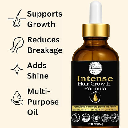Intense Hair Growth Oil - Organic - Blend of 17 Oils (Batana, Castor & Rosemary) – Supports Thicker, Fuller Hair (1.7 oz)