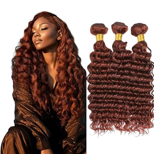 Copper Deep Wave Bundles Color 33 Deep Wave Human Hair Bundles 8a Grade Weave Extensions Brazilian Soft and Silky for Black Women 24 26 28 Inch