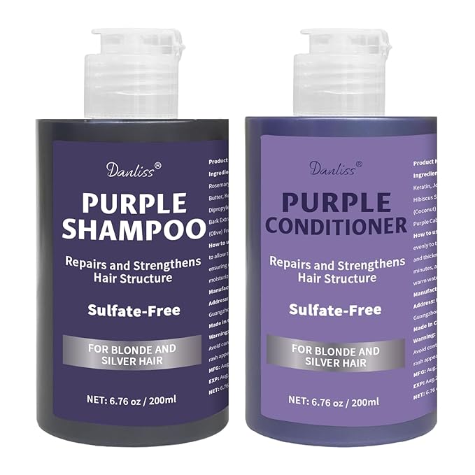 Sulfate-Free Purple Shampoo and Conditioner Set (2-Pack) for Blonde, Gray and Color-Treated Hair, Paraben-Free, Moisturizing, Color-Safe, Enhances Shine & Brightness 7.67 oz