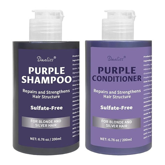 Sulfate-Free Purple Shampoo and Conditioner Set (2-Pack) for Blonde, Gray and Color-Treated Hair, Paraben-Free, Moisturizing, Color-Safe, Enhances Shine & Brightness 7.67 oz