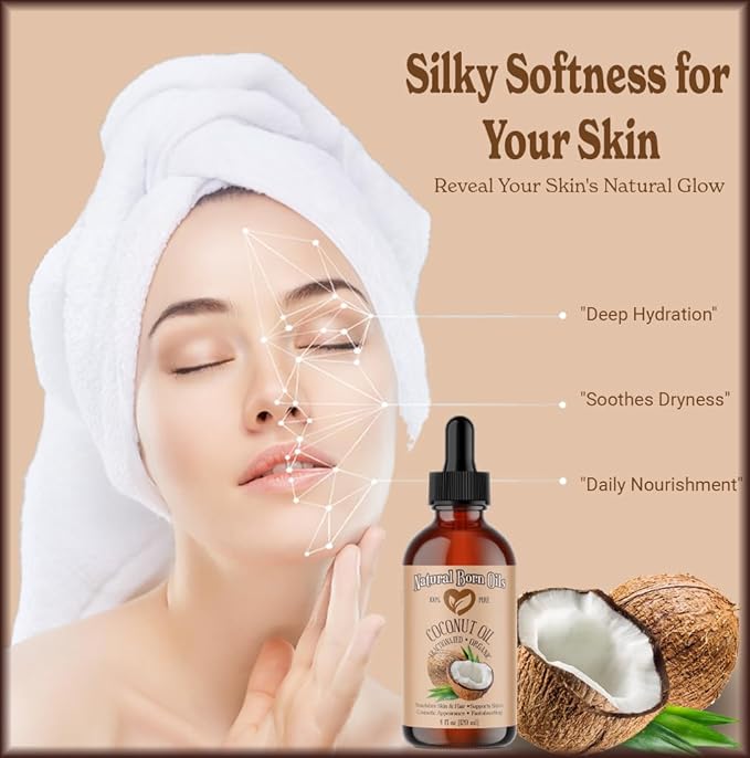 Coconut Oil Fractionated, 1 Gallon, Organic, Cold-Pressed, Carrier Oil, Fast-Absorbing, Deep Skin Care, Hair Health, Natural Born Oils.