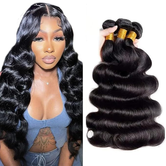 Body Wave Bundles Human Hair 30 30 30 Inch Human Hair Bundles Silky Soft Natural Black Color Double Weft Brazilian Raw Remy Hair Extensions Quick Weave For Women