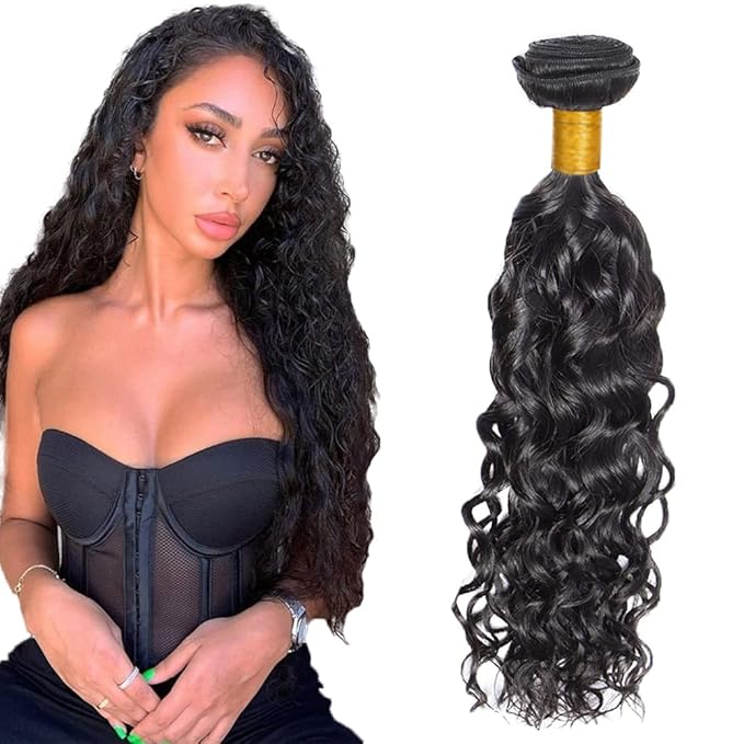 #1B Human Hair Bundles Water Wave Bundles 14 Inch Unprocessed Brazilian Virgin Hair Weave 1 Bundle 50 Grams Per Bundle Natural Color Bundle Human Hair Extensions
